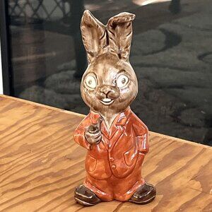 Vintage Ceramic Anthropomorphic Bunny Rabbit Standing With Pipe 7”